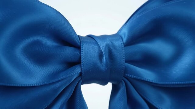 Royal blue silk bow tie. Elegant satin neckwear accessory. Classic tie detail on white background. Fashion element for formal business wear and special occasions.