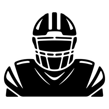 American football player icon, athlete in protective helmet and shoulder pads silhouette