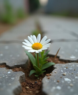 Daisy Flower Growing Through Concrete Crack