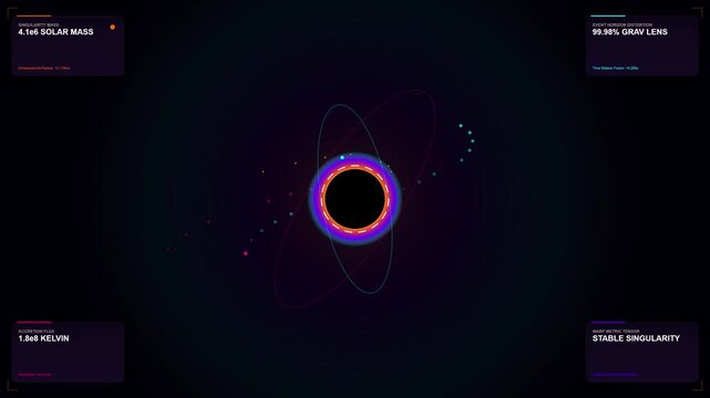 Vibrant ring encircles a dark void in cosmic space. Purple and blue glow radiates from the swirling edge. Distant stars drift across the vast, deep expanse. This image captures a surreal
