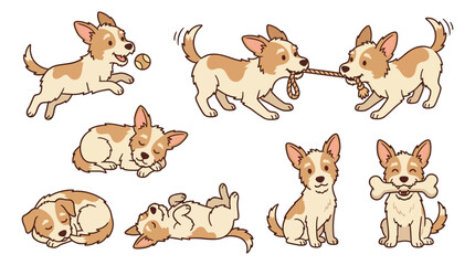 Obraz premium Cute chihuahua puppy characters set with playing sleeping and sitting poses vector illustration