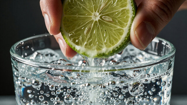 Squeezing fresh lime into fizzy drink