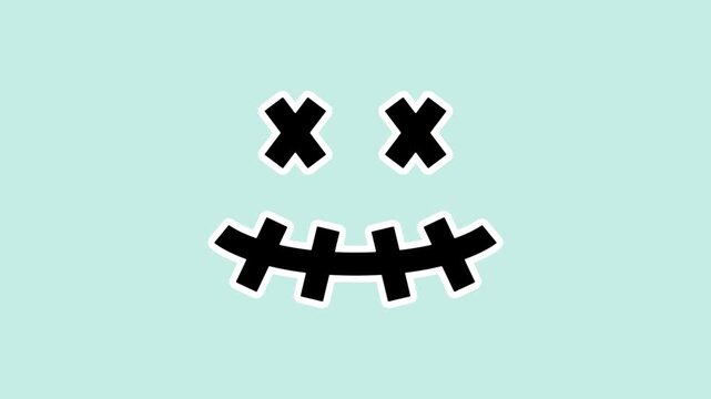 Expression of silence or sticker animation with a pair of crossed eyes above stitched on a transparent background. Symbolic face showing. Seamless animated icon. 4K video overlay isolated element.