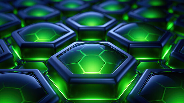 Hexagon cell green glow molecular structure futuristic pattern abstract surface geometric texture science background