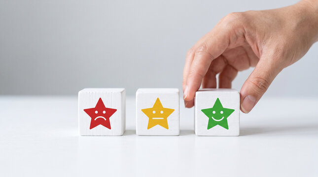 A hand selects a green star-shaped button among three differently colored star options.