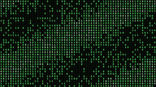 Digital binary code scrolling on computer screen loop