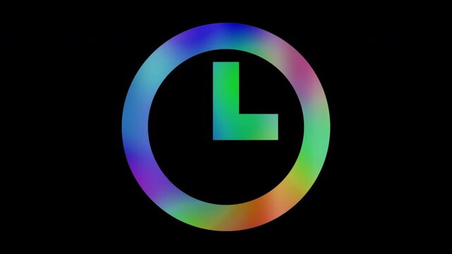Colorful abstract patterns of a history clock icon, alpha channel, looping