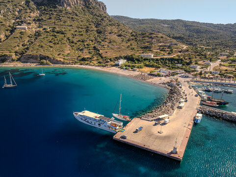 Aerial View of Kefalos Harbor and Beach on Kos Island