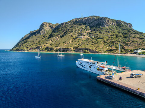 Ferry Docked Beneath the Hills of Kefalos Gulf, Kos, Greece
