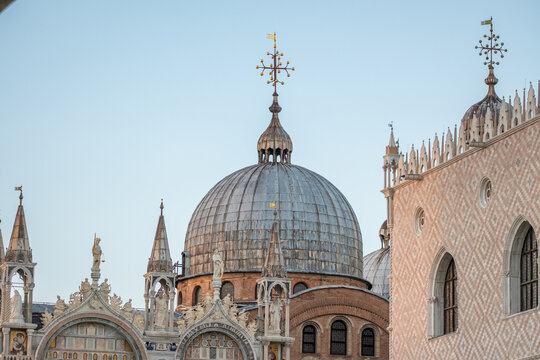 Domes and Facade Details of St Marks Basilica, Venice, Italy