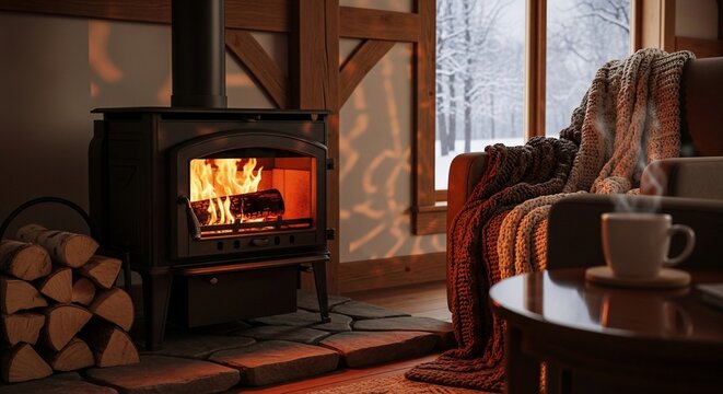 Winter's Embrace: Hearth's Glow, Window's Frost