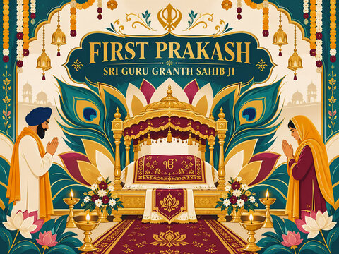 First Prakash Sri Guru Granth Sahib Ji &ndash; Sikh Religious Celebration, Spiritual Devotional Poster