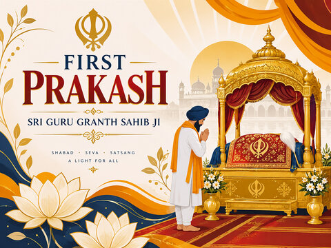 First Prakash Sri Guru Granth Sahib Ji &ndash; Sikh Religious Celebration, Spiritual Devotional Poster