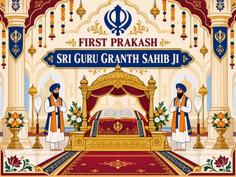 First Prakash Sri Guru Granth Sahib Ji &ndash; Sikh Religious Celebration, Spiritual Devotional Poster