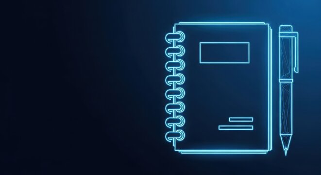 Stylized Neon Spiral Notebook Outline on Dark Background