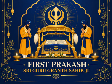 First Prakash Sri Guru Granth Sahib Ji &ndash; Sikh Religious Celebration, Spiritual Devotional Poster