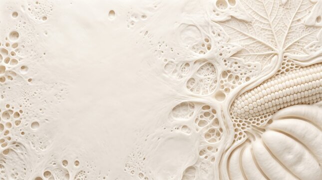 Thanksgiving white background border featuring 3D sculpted foam texture and copy space, ideal for sustainable materials publishing and organic cosmetics