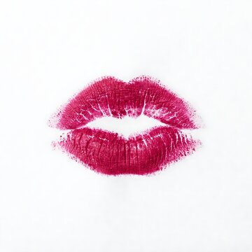 Bold deep pink lipstick lip print mark featuring natural fine texture on a clean minimalist white background. 