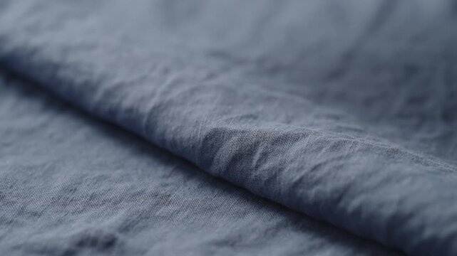 Slow motion man hand checking blue linen shirt cloth