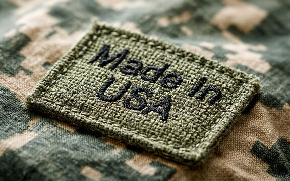 Patch with Made in USA text on camouflage fabric