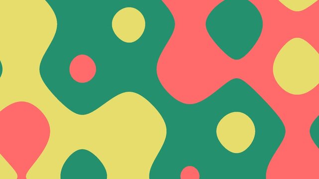 abstract, colorful background with fluid, organic wavy shapes in retro green, yellow, and coral-pink tones, overlaid