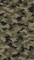 Fototapeta premium Green and brown woodland camouflage pattern with irregular blotches, textured fabric look, and muted earthy tones for tactical or outdoor use