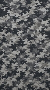 Digital pixel camouflage pattern in grayscale tones, military-style texture