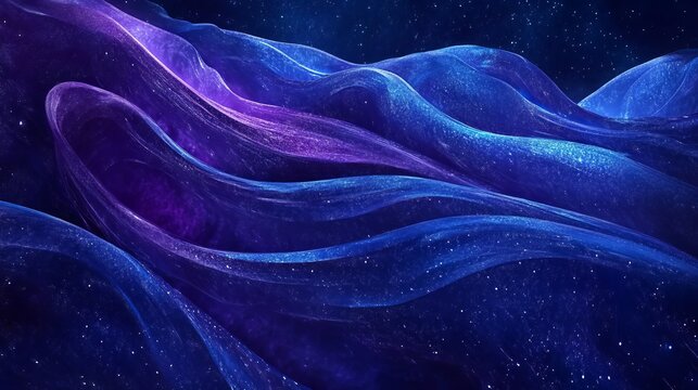 Abstract cosmic waves: vibrant purple and blue textured patterns in space