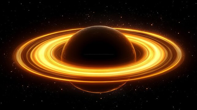 Glowing rings of saturn against a starry background in deep space