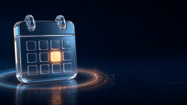 glass calendar with golden highlighted date symbolizing schedule deadline appointment reminder planning and important event day