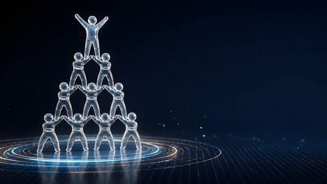 glass human pyramid team symbolizing teamwork collaboration success support cooperation strength and group achievement together