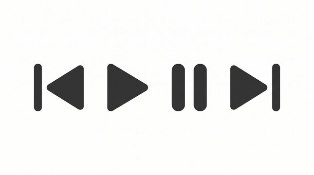 Media player control buttons solid icon set. Featuring play pause skip rewind. Glyphs for UI