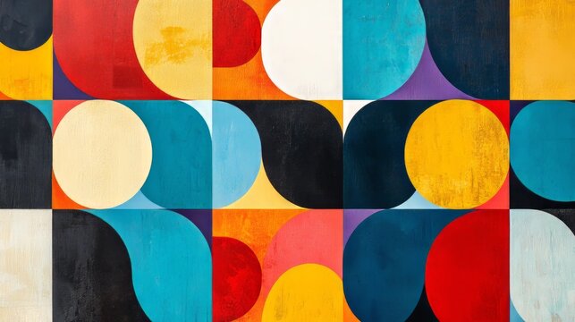 Vibrant geometric abstract art with colorful circles and quadrants