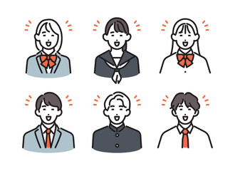 Fototapeta premium シンプル イラスト 制服を着た笑顔の男女の学生セット ベクターイラスト