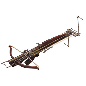 Antique crossbow with intricate metalwork design