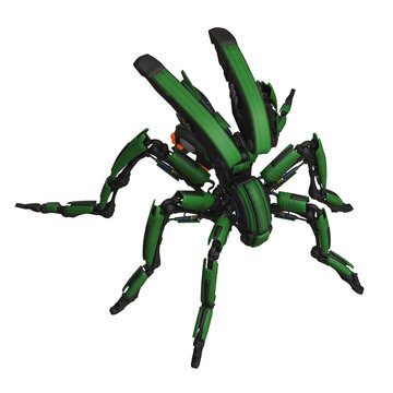 Futuristic robotic spider on white background