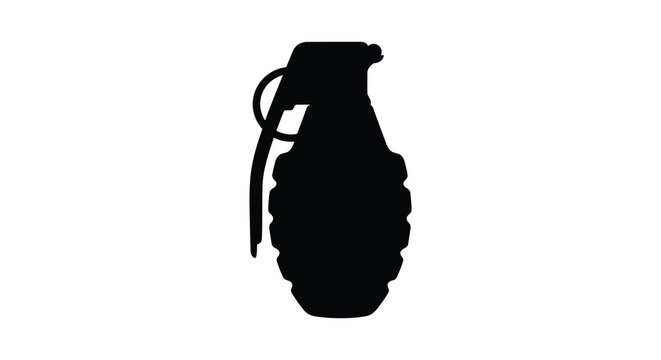 Black silhouette of a hand grenade against a white background silhouette
