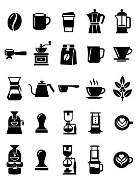 Coffee Brewing Equipment and Accessories Icon Set Vector