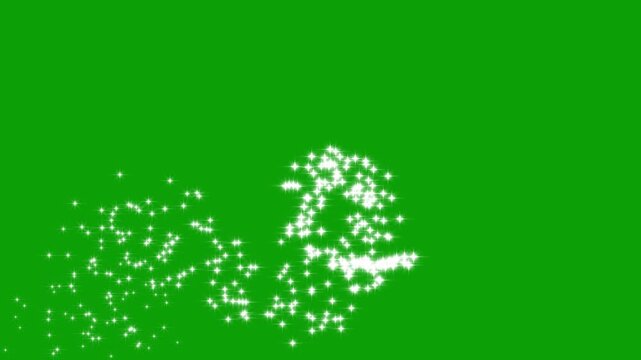 White glitter stars twinkling particles, magical sparkle dust, curved starlight lines, cartoon doodle shine and smooth shimmering motion graphics on green screen, ultra HD 4K...