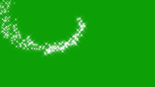 Sparkling starline  glitter animation with bright white stars, soft shimmer particles, fairy wand dust, glowing light trails, magical sparkle motion and smooth transition on green screen, 4K