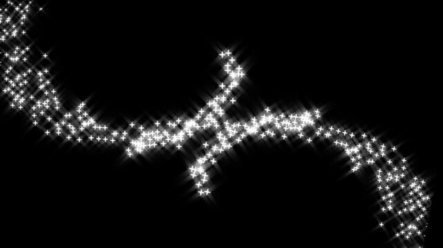 Smooth twinkling star glitter line animation with glowing white particles, magical sparkle dust, fairy doodle stars, shimmering starlight trail and elegant motion on a black screen, 4K.