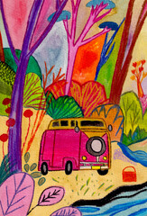 Campervan in a colorful wood © Z