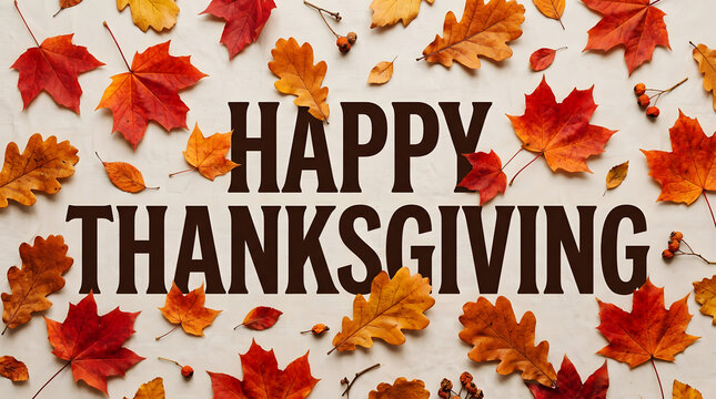 Happy thanksgiving text surrounded by colorful autumn maple leaves background