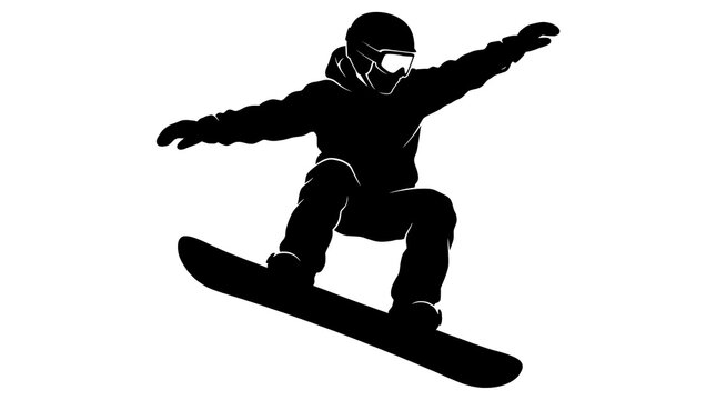 Snowboarder performing jump silhouette isolated on a white background vector graphic illustration