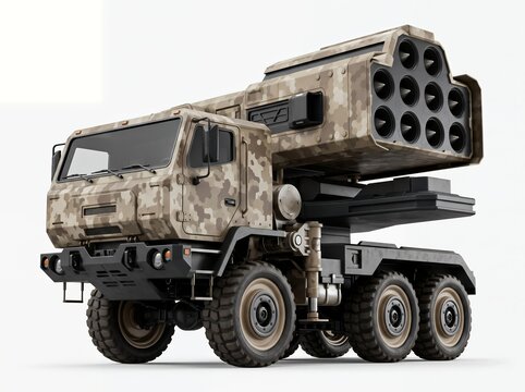 Camouflage military truck with multiple rocket launcher system wheeled MLRS