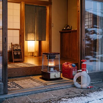 Kerosene Heater and Pump Can at Japanese Home Entrance
