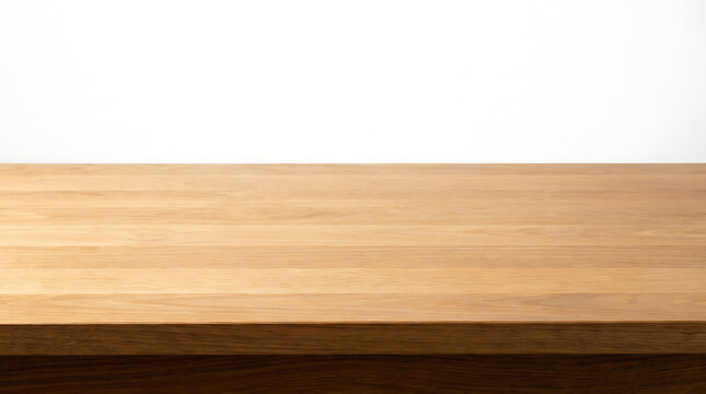 Empty wooden table top isolated on white background for product display mockup
