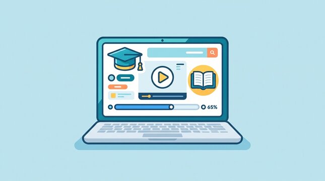 Online Learning Laptop Icon for E-Learning, Digital Courses, Education, Study, Training and Remote Knowledge