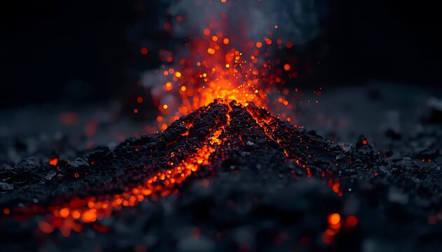 Erupting Volcano with Glowing Lava and Flying Sparks