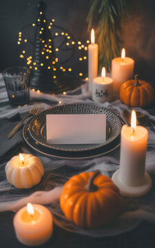 Happy Halloween dinner table with card